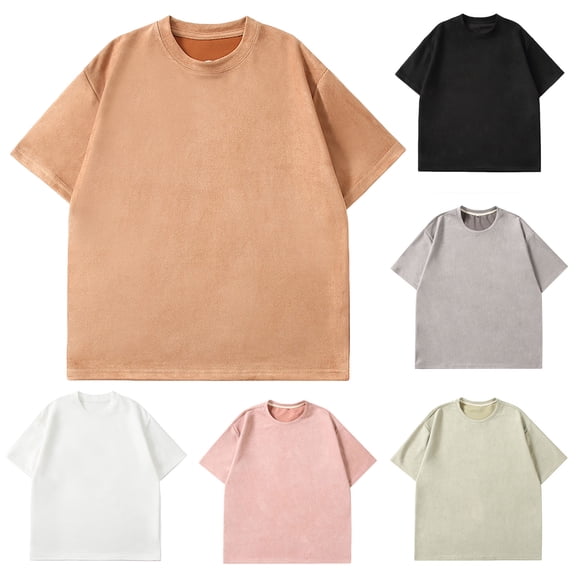 PBNBP Mens Shirts Suede Short Sleeve Shirts for Men,Summer Solid Color Loose Fit Shirts Plus Size Crewneck Shirt Fashion Outdoor Shirts