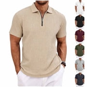 PBNBP Polos Shirts for Men,Mens Jacquard Knitted Polos Shirts Quarter Zip Polos T Shirt Short Sleeve Regular Fit Shirt for Summer