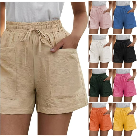 PBNBP Womens Linen Shorts,Women's Bermuda Shorts Jersey Shorts with Deep Pockets 7" Long Shorts for Women Lounge Walking Athletic Plus Size