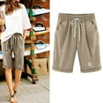 thumbnail image 1 of PBNBP Womens Linen Shorts,Women's Bermuda Shorts Linen Cotton Jersey Shorts, Long Shorts for Women Knee Length Lounge Athletic Drawstring Elastic Waist Shorts, 1 of 3