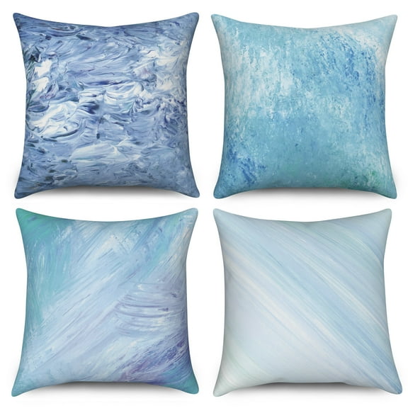 PBOBRIICH Blue Throw Pillow Covers Set of 4,Abstract Linen Pillowcase for Living Room Bedroom Decor,18x18 Inch