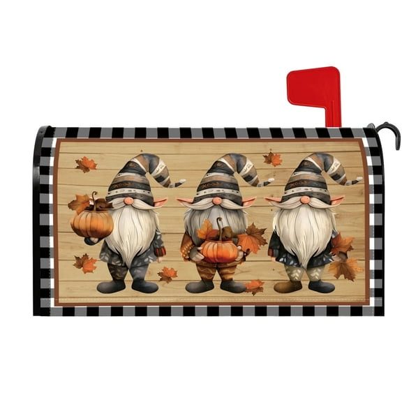 Pbobriich Fall Gnomes Farmhouse Wooden Mailbox Cover,18x21