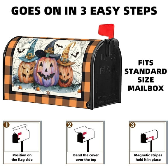 PBOBRIICH Fall Pumpkin Halloween Magnetic Mailbox Covers Standard Size 18x21
