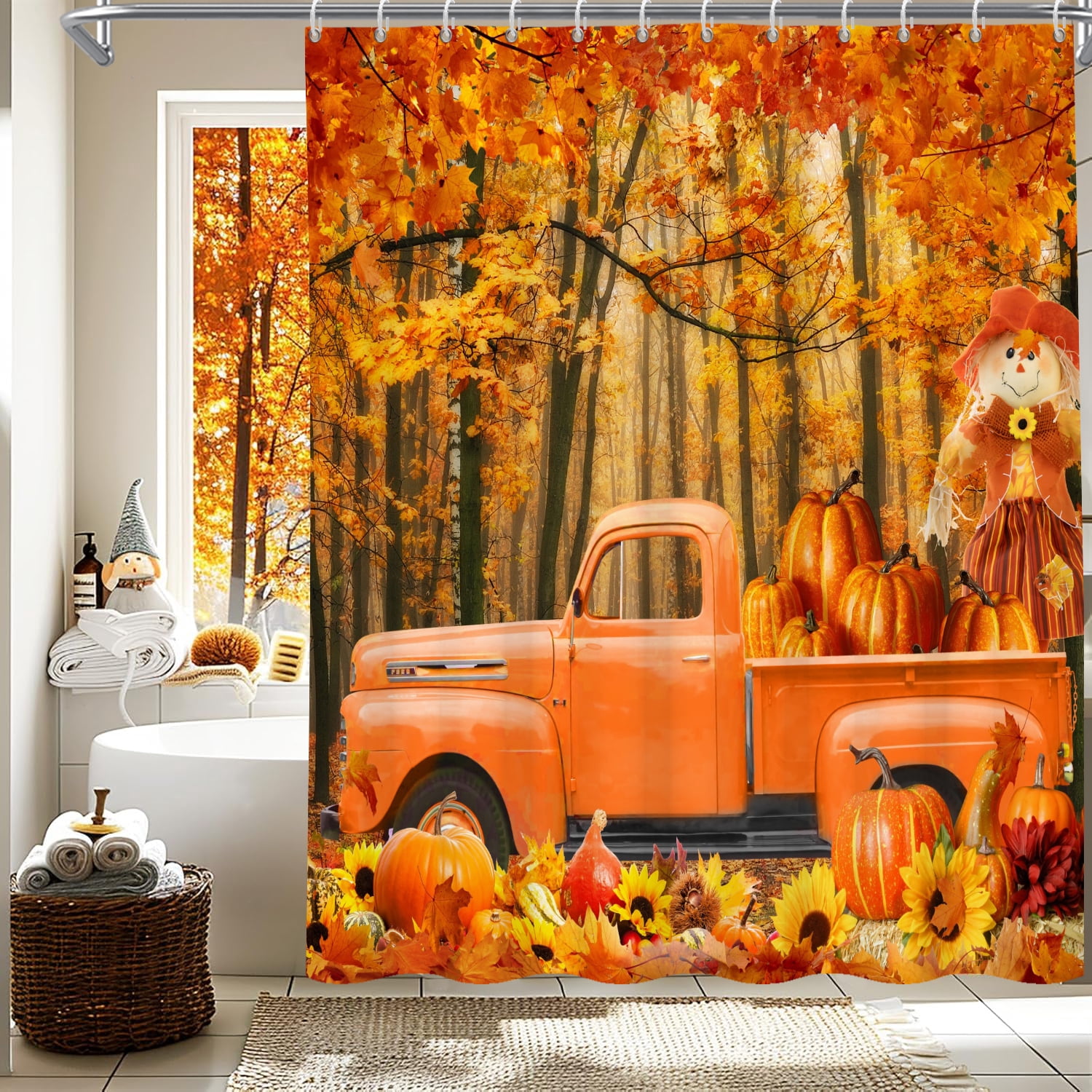 Pbobriich Fall Thanksgiving Polyester Shower Curtain, 72