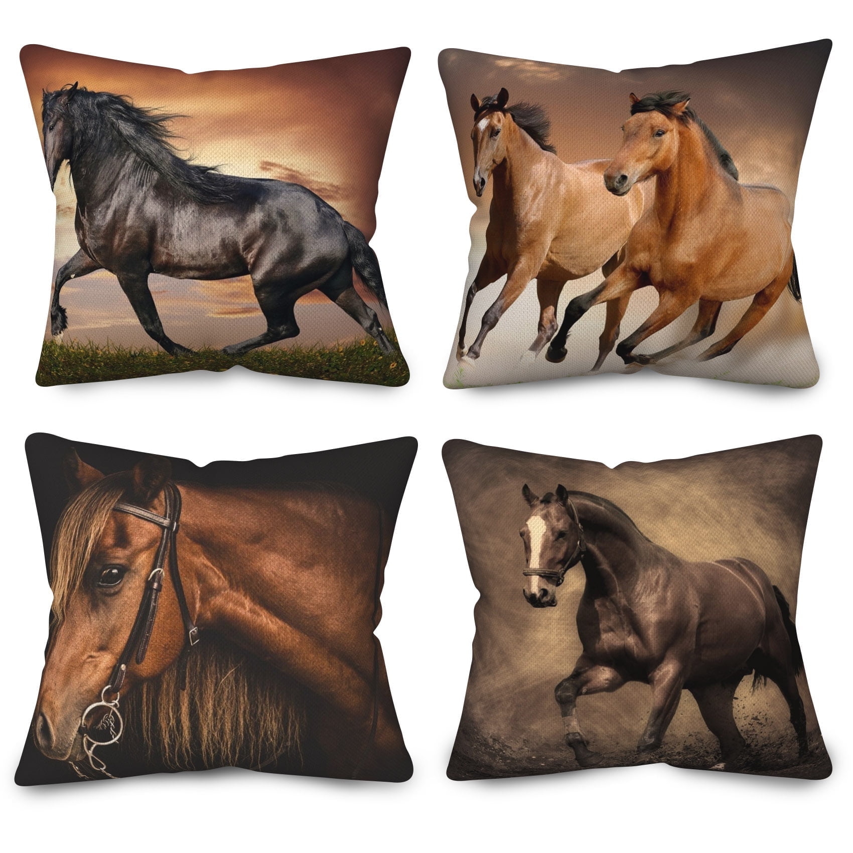 Pbobriich Farm Theme Throw Pillow Covers Set of 4,Animals Horse Linen Pillowcase for Living Room Bedroom Decor,20x20 Inch