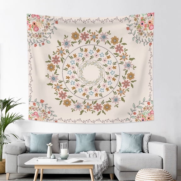 PBOBRIICH Floral Medallion Tapestry Bohemian Mandala Tapestry for Bedroom Brown Hippie Tapestry Wall Hanging for Room,50Wx60L
