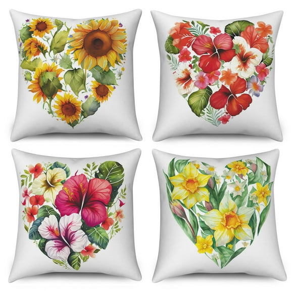 PBOBRIICH Floral Throw Pillow Covers Set of 4,Spring Summer Linen Pillowcase for Living Room Bedroom Decor,18x18 Inch