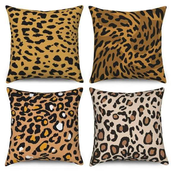 PBOBRIICH Leopard Texture Throw Pillow Covers Set of 4,Animal Skin Print Linen Pillowcase for Living Room Decor,18x18