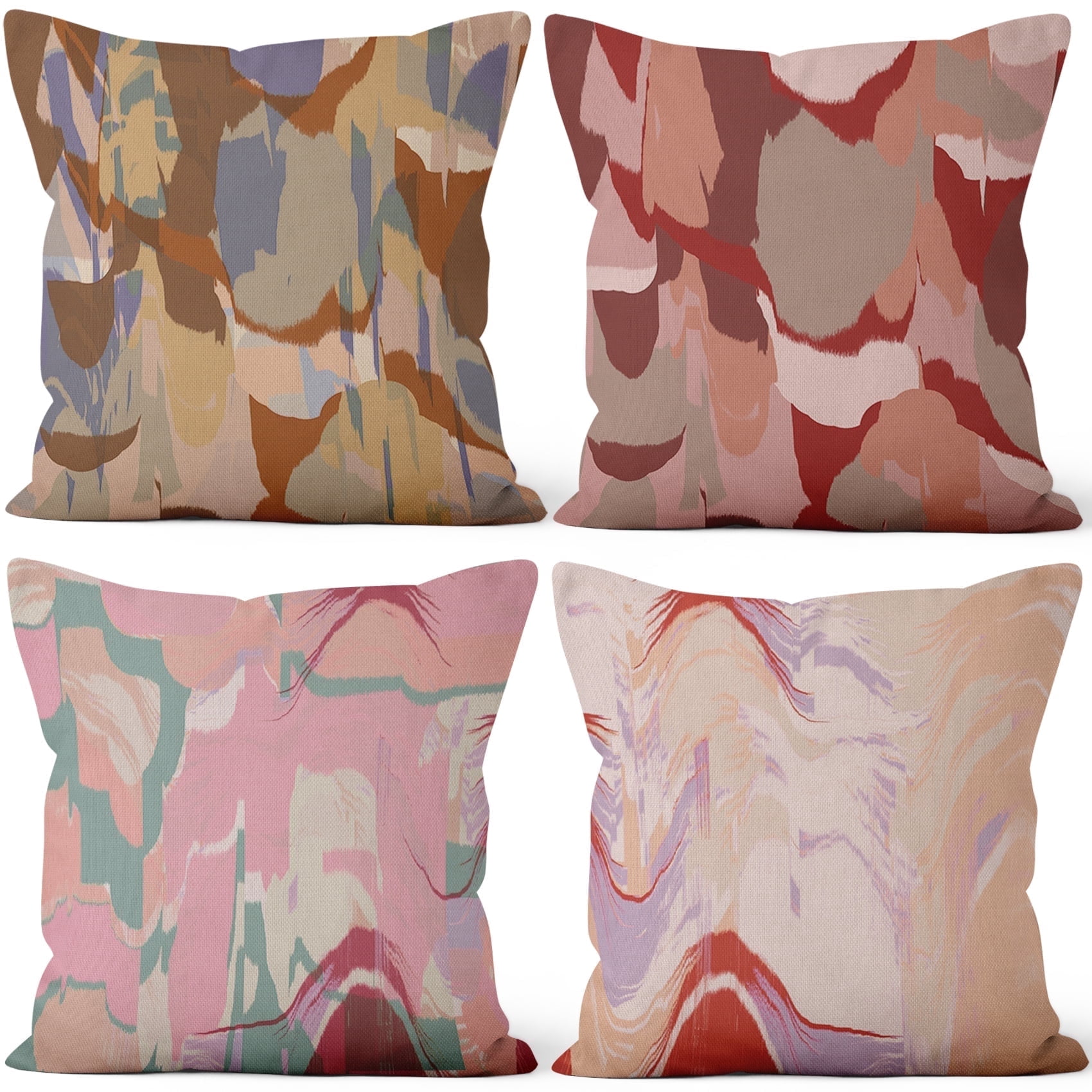 PBOBRIICH Modern Geometry Throw Pillow Case Set of 4,Watercolor Linen Pillow Cover for Living Room Bedroom Decor,16x16 Inch