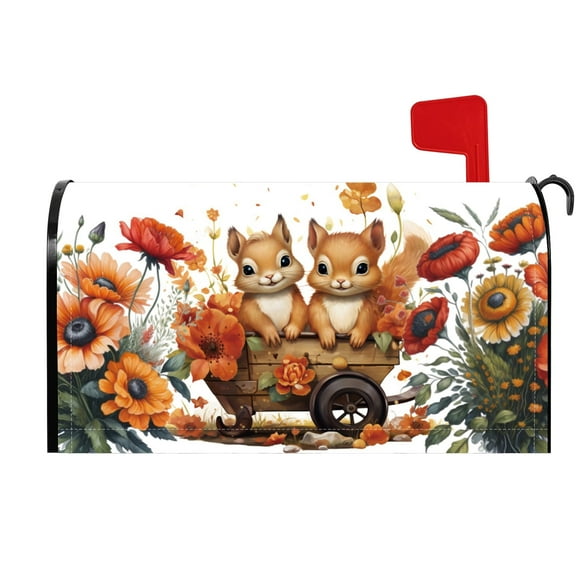 PBOBRIICH Orange Yellow Dasiy Flower and Squirrel Mailbox Cover，18x21