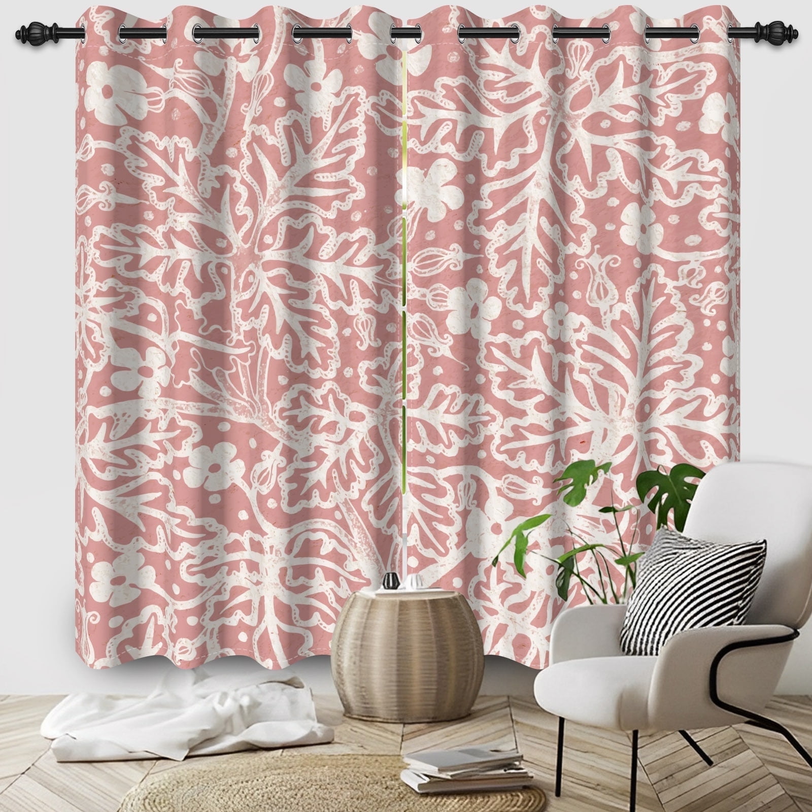 Pbobriich Bedroom Curtains Patterened Pink,Abstract Floral Blackout Curtains for Living Room Kitchen Bathroom 2 Panels,42x63 Inch