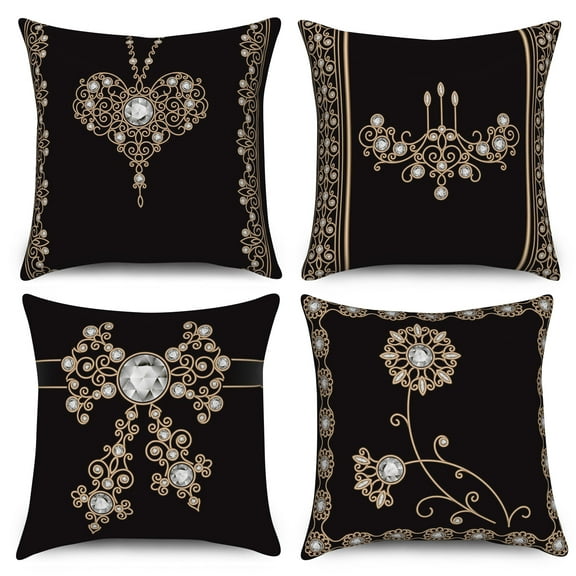 PBOBRIICH Set of 4 Black and Gold Throw Pillow Cases,Modern Linen Pillow Cover for Living Room Bedroom Home Decor,18x18 In
