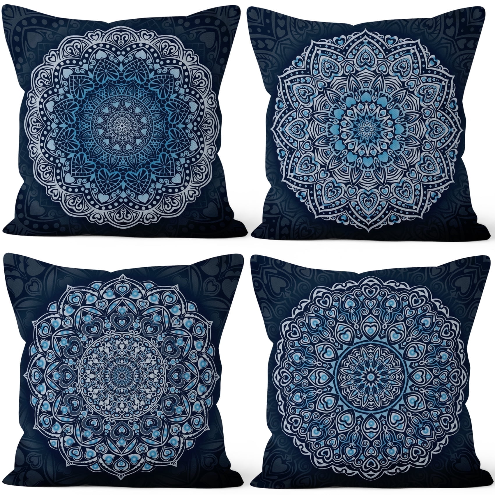 Pbobriich Set of 4 Boho Floral Throw Pillow Cases,Mandala Flower Linen Pillow Cover for Living Room Home Decor,20x20 In
