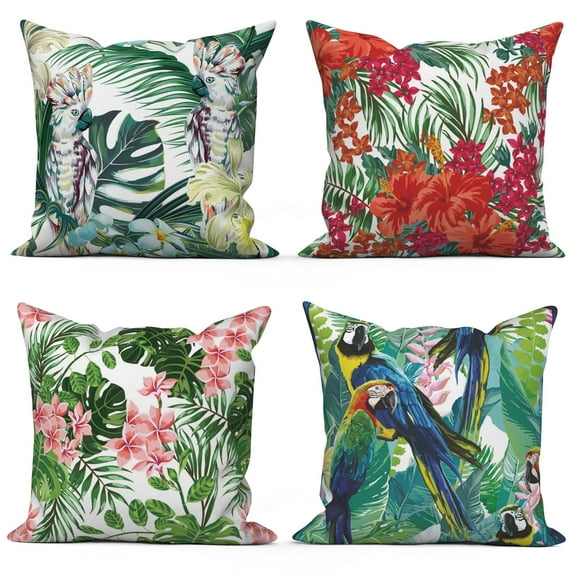 PBOBRIICH Set of 4 Palm Leaves Throw Pillow Cases, Tropical Linen Pillow Cover for Living Room Bedroom Home Decor,18x18 In
