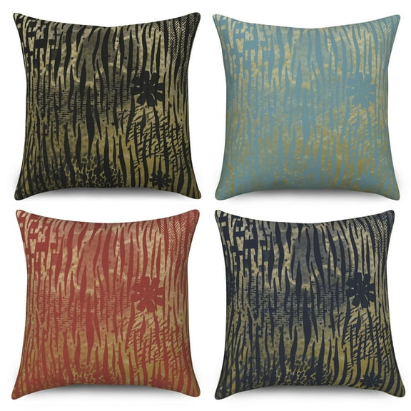 PBOBRIICH Stripes Throw Pillow Covers Set of 4,Vintage Blue Red Linen Pillowcase for Living Room Bedroom,18x18