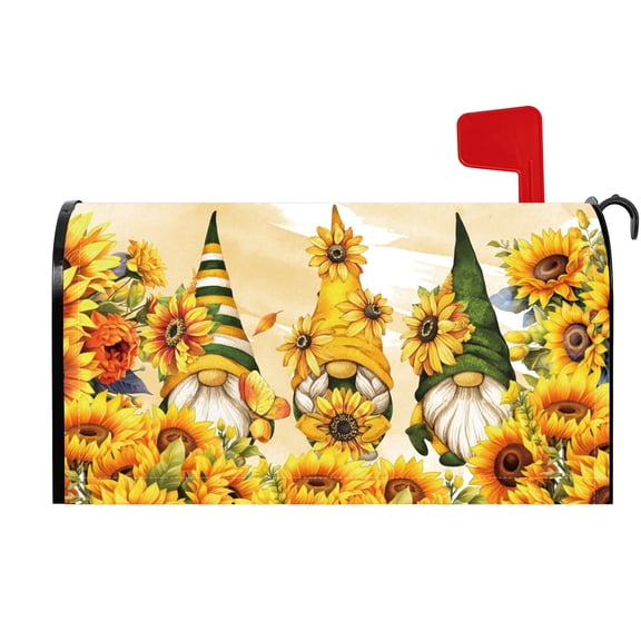 PBOBRIICH Summer Yellow Sunflower with Gnomes Magnetic Mailbox Covers Standard Size 18x21