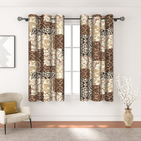 Pbobriich Vintage Floral Pattern Curtains,Rustic Boho Window Curtains for Living Room Bedroom Bathroom 2 Panels,42x63 Inch