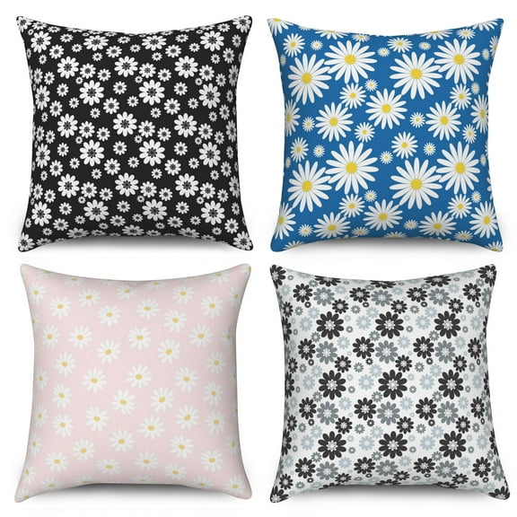PBOBRIICH White Floral Throw Pillow Covers Set of 4,Dasiy Flower Linen Pillowcase for Living Room Bedroom Decor,18x18 Inch