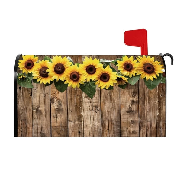 Sunflower Mailbox Post Wooden Grain Mailbox Cover Magnetic Standard Size,18x21