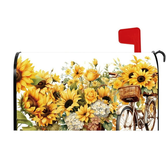 PBOBRIICH Yellow Sunflower with Bike Farmhouse Magnetic Mailbox Covers Standard Size 18x21