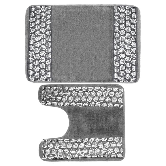 PBP Popular Sinatra Silver Bathroom Banded Bath & Contour Rug Set