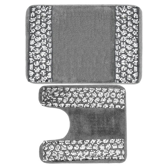 PBP Sinatra Silver Bathroom Rug Set - Banded Bath & Contour Rug - Modern Bathroom Decor - Cotton/Polyester Blend - Silver Color