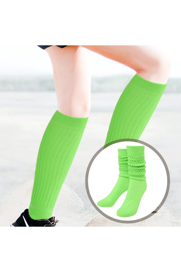 1 Pair Women's Knee-High Scrunching Socks Polyester Fluorescent Green for Cold Weather Winter