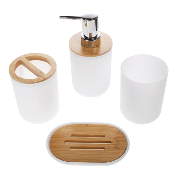 PBPBOX 1 Set Farmhouse Bathroom Toothbrush Holder Set Storage Soap Plates Emulsion Bottles White