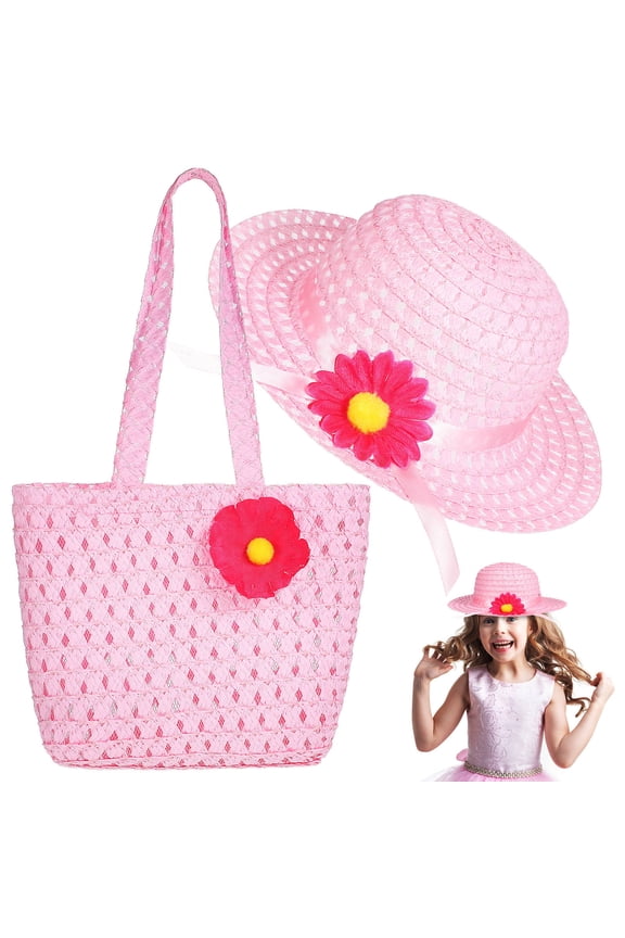 1 Set Beach Hat Kids and Tote Bag for Girls Summer Style Poolside