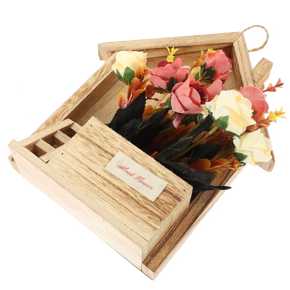 PBPBOX Hanging Wall Decor Wooden Basket with Simulation Flower Assorted Color 1 Set