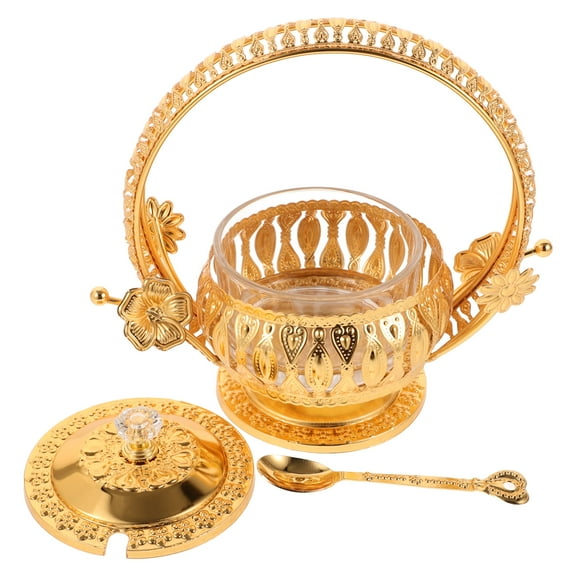 PBPBOX 1Set Kitchen Seasoning Jar Golden Metal and Glass Multi-Function Spice Canister