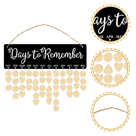 PBPBOX 1 Set Heart Shaped Disc Calendar Wall Hanging Golden Wooden For Friends To Remember Anniversaries