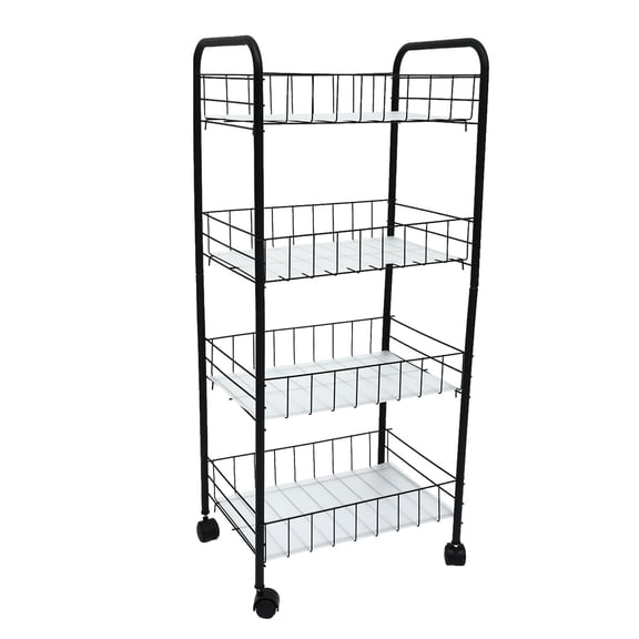 PBPBOX 1Pc Sturdy Black Storage Holder with Wheels for Kitchen and Bathroom