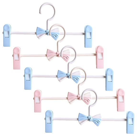 PBPBOX 5Pcs Adjustable Clip Pants Hangers Assorted Color Space Saving Skirt Hangers for Household