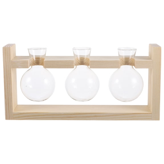 PBPBOX 1 Set Plants Vase Round Wooden Glass for Indoor Use