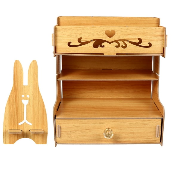 PBPBOX 1 Set Rectangular Wood Organizer Multi Functional Storage Unit for Desktop Organization