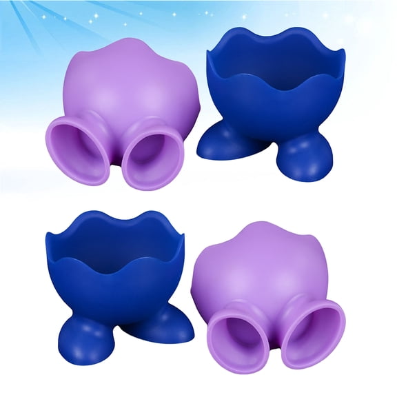 PBPBOX 4Pcs Blue Silicone Egg Cup Holder Set Dishwasher Safe Reusable Cups for Boiled Eggs