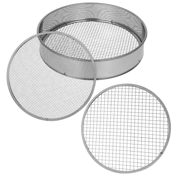 PBPBOX 1Set Multi Use Soil Sieve Plated Silver Stainless Steel Mesh Sifting Pan for Garden and Laboratory Use