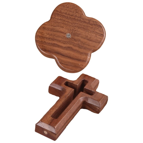 PBPBOX 1Set Wooden Decorative Standing Cross Ornament in Light Brown for Desk Display