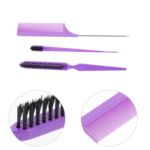 PBPBOX 1Set Violet Plastic Tail Comb for Hair Styling with Three Row Teeth and Dual Tip Brush