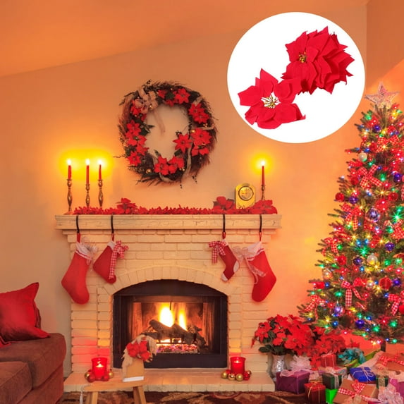PBPBOX 10Pcs Realistic Red Faux Christmas Flowers for Table Centerpiece and Front Door Holiday Decor