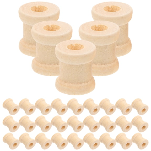 PBPBOX 100Pcs Wood Spools for Sewing Smooth Sanded Beige Weaving Bobbins