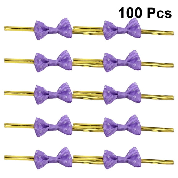 PBPBOX 100Pcs Food Bag Tie Purple Bowknot Design Soft Flexible for Sealing and Baking Packaging