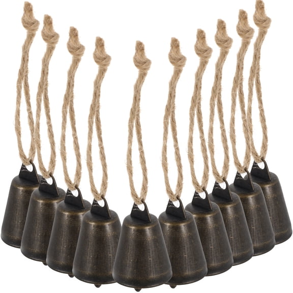 PBPBOX Rustic Iron Bells with Hemp Rope for Holiday Decoration and Crafting