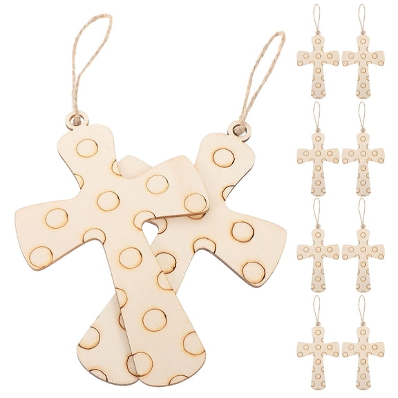 PBPBOX 10Pcs Blank Wooden Cross Cutouts Lightweight Beige Wood Pieces for Craft Painting Projects
