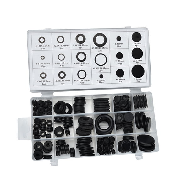 PBPBOX 125 Piece Socket Sealing Gasket Black Rubber Grommets Set for Home Electronics RV Wiring Plumbing