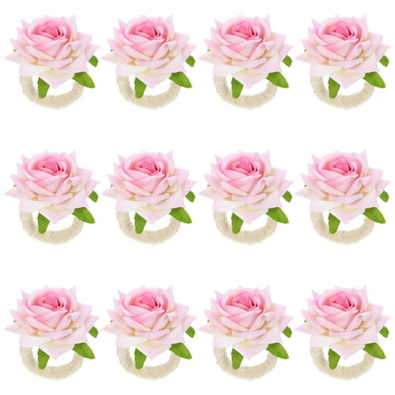 PBPBOX Valentines Day Love Napkin Buckle Pink Artificial Flower 12Pcs