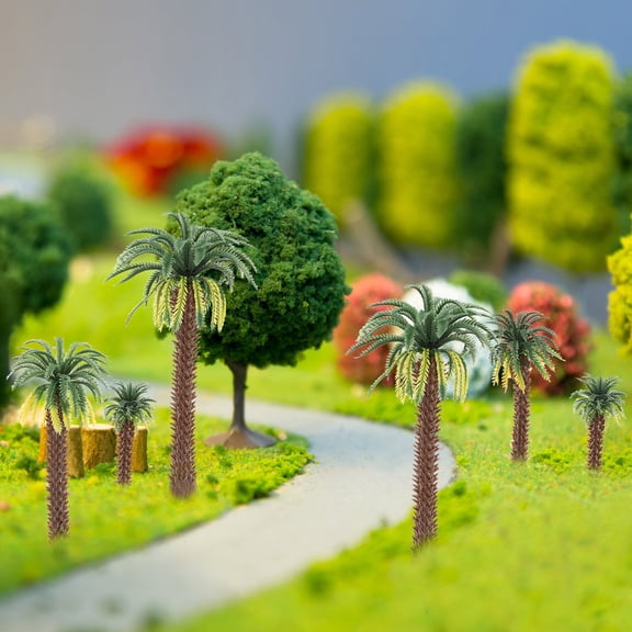 PBPBOX Green Plastic Coconut Tree Model for Decorative Scenery 12Pcs