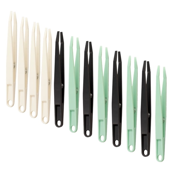 PBPBOX 12Pcs Precision Flat Tip Tweezers for Crafts Jewelry Beads and Stamps with Ergonomic Non Slip Grip