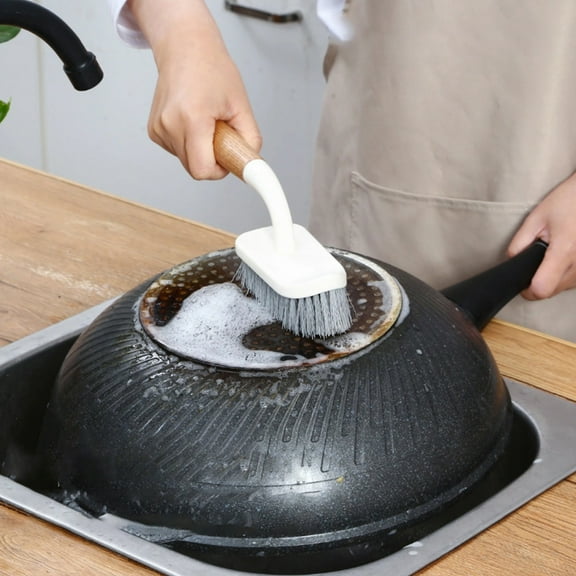 PBPBOX White ABS Wooden Handle Bathroom Cleaning Brush, Comfort Grip, Deep Clean